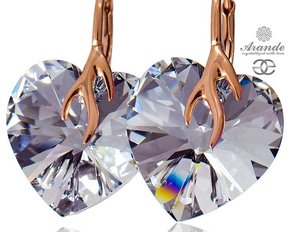 CRYSTALS BEAUTIFUL EARRINGS COMET HEART ROSE GOLD SILVER 925 CERTIFICATE