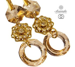 CRYSTALS BEAUTIFUL EARRINGS GOLD RING FEEL GOLD PLATED STERLING SILVER