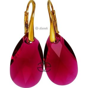 CRYSTALS BEAUTIFUL EARRINGS BORDEAUX GOLD PLATED STERLING SILVER