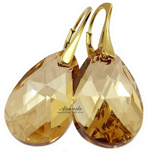 EARRINGS CRYSTALS CRYSTALS *GOLDEN* 24K GP STERLING SILVER CERTIFICATE