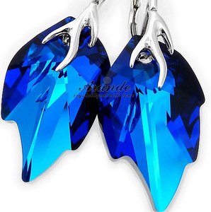 New Kryształy Piękne Kolczyki Blue Leaf Srebro