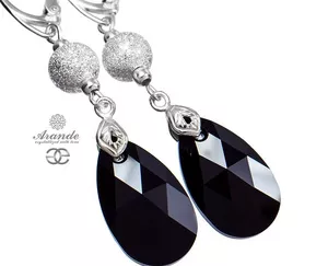 Kryształy Piękne Długie Kolczyki Jet Diamond Srebro