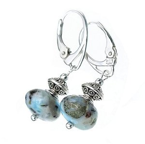 Naturalny Larimar Piękne Kolczyki Srebro 