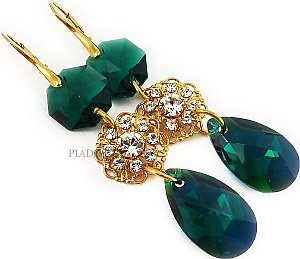 Nowe Kryształy Piękne Kolczyki Emerald Feel Gold