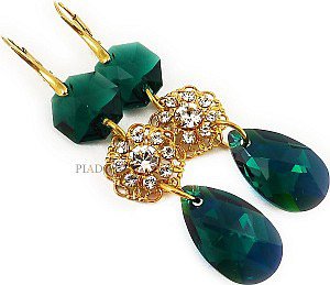 Nowe Kryształy Piękne Kolczyki Emerald Feel Gold