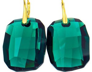 CRYSTALS BEAUTIFUL EARRINGS EMERALD GRAPHIC GOLD PLATED STERLING SILVER