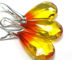 Kryształy Piękny Komplet Fireopal 24mm Srebro