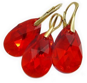 CRYSTALS BEAUTIFUL RED EARRINGS PENDANT CHAIN GOLD PLATED STERLING SILVER