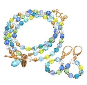 Kryształy Komplet Kolczyki Naszyjnik Bransoletka Crystals Ocean Spring Złote Srebro