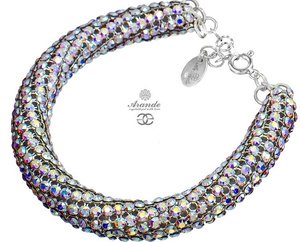 NEW CRYSTALS WIDE BRACELET * AURORA CRYSTALLIZED* BOLSTER STERLING SILVER 925