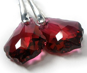 Kryształy Piękne Kolczyki Srebro Ruby Promocja