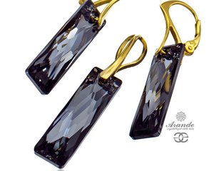 NEW CRYSTALS BEAUTIFUL EARRINGS PENDANT NIGHT QUEEN BAGUETTE GOLD PLATED STERLING SILVER