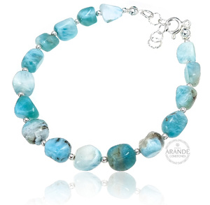 Naturalny Larimar Przepiękna Bransoletka Srebro 