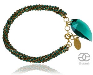 CRYSTALS BEAUTIFUL BRACELET EMERALD LEAF CRYSTALLIZED GOLD PLATED STERLING SILVER