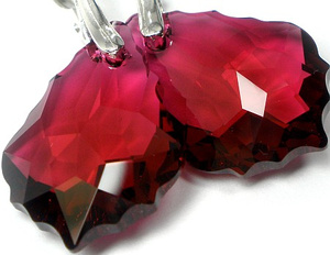 Kryształy Kolczyki Baroque Ruby Certyfikat Srebro