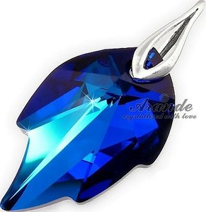 Kryształy piękny wisiorek BLUE LEAF łańcuszek SREBRO