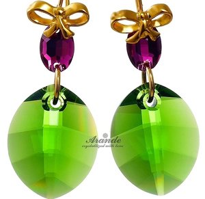 EARRINGS CRYSTALS CRYSTALS *GREEN SWEET* STERLING SILVER 24K GOLD PLATED