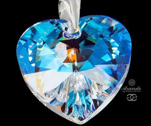 CRYSTALS BEAUTIFUL LARGE PENDANT BLUE AURORA HEART STERLING SILVER 925