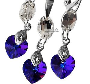 CRYSTALS UNIQUE EARRINGS PENDANT CRYSTAL HELIO HEART STERLING SILVER 925