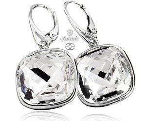 CRYSTALS UNIQUE BEAUTIFUL EARRINGS CRYSTAL SQUARE STERLING SILVER 925