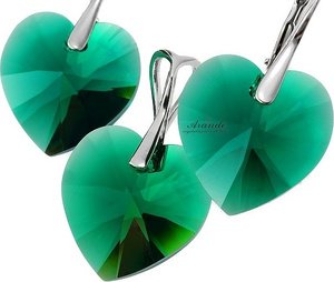 EARRINGS+PENDANT CRYSTALS *EMEARLD HEART* STERLING SILVER 925 CERTIFICATE