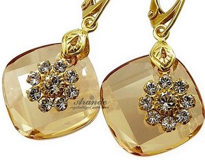 CRYSTALS EARRINGS *METRO GOLD* 24K GOLD PLATED STERLING SILVER