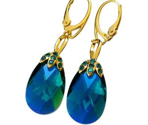 CRYSTALS SPECIAL EARRINGS EMERALD GOLD PLATED SILVER