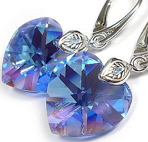 Kryształy duże serca kolczyki niebieskie