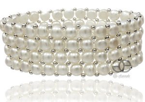 BEAUTIFUL LARGE BRACELET GENUINE NATURAL WHITE PEARLS 4 ROWS