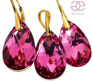 NEW! CRYSTALS CRYSTALS ROSE COMET EARRINGS+PENDANT GOLD PLATED STERLING SILVER