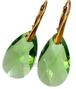 CRYSTALS BEAUTIFUL EARRINGS PERIDOT GOLD PLATED STERLING SILVER 925