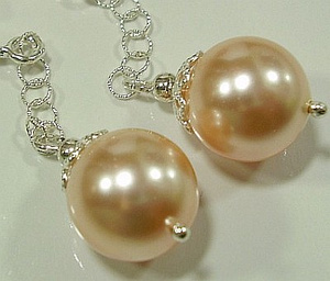 Perły Kryształy  Srebro Kolczyki 12 mm Peach