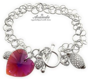 CRYSTALS BRACELET FUCHSIA HEART STERLING SILVER 925