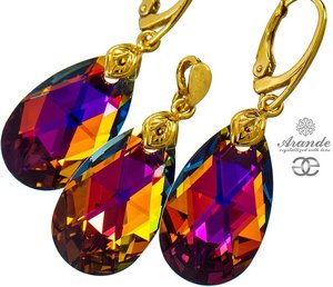 NEWEST CRYSTALS EARRINGS PENDANT *VOLCANO* 24K GP SILVER