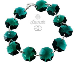 CRYSTALS BEAUTIFUL EMERALD BRACELET STERLING SILVER 925