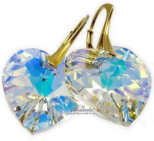 CRYSTALS BEAUTIFUL EARRINGS AURORA HEART GOLD PLATED STERLING SILVER