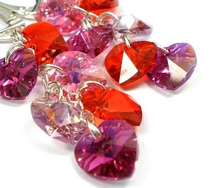 CRYSTALS CRYSTALS *RED PURPLE HEART MIX* EARRINGS STERLING SILVER CERTIFICATE