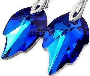 Jedyne! Kryształy Piękne Kolczyki Blue Leaf Srebro
