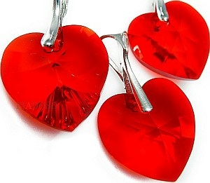 Kryształy Przepiękny Komplet Red Heart Srebro