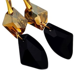 EARRINGS CRYSTALS CRYSTALS *COSMO JET* STERLING SILVER 24K GOLD PLATED