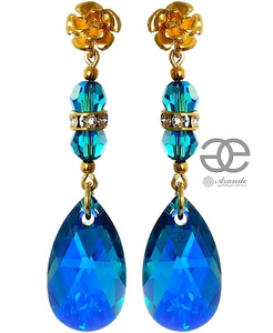 Kryształy Piękne Kolczyki Blue Zircon Złote Srebro