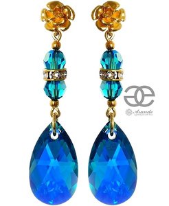 SWAROVSKI piękne kolczyki BLUE ZIRCON ZŁOTE SREBRO