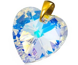 Kryształy Duży Wisiorek Serce Aurora Gold Złote Srebro