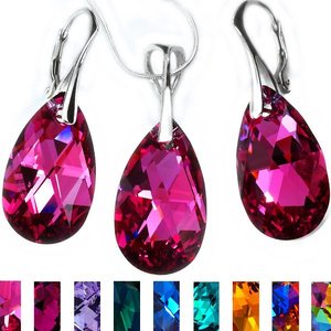 CRYSTALS CRYSTALS *COLOR 22MM* EARRINGS+PENDANT+CHAIN STERLING SILVER 925