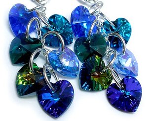 CRYSTALS CRYSTALS *BLUE HEART MIX* EARRINGS STERLING SILVER CERTIFICATE