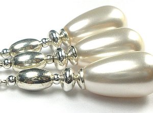Kryształy piękny komplet SREBRO perły białe #2
