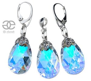 CRYSTALS UNIQUE EARRINGS PENDANT AURORA STERLING SILVER 925