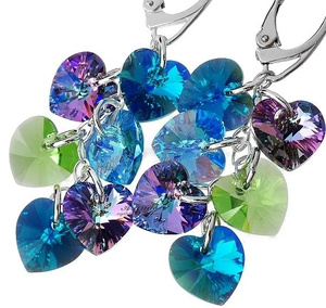 CRYSTALS LONG EARRINGS HEART MIX STERLING SILVER 925