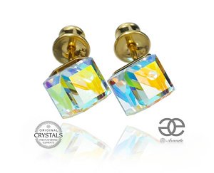 Kryształy Kolczyki Aurora Gold Sztyfty Złote Srebro Certyfikat