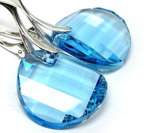Kryształy kolczyki TWIST AQUA Certyfikat SREBRO